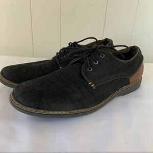 Ryka Oxford Mens Size 12 Dark Denim Canvas Brown Leather Lace Up Shoes